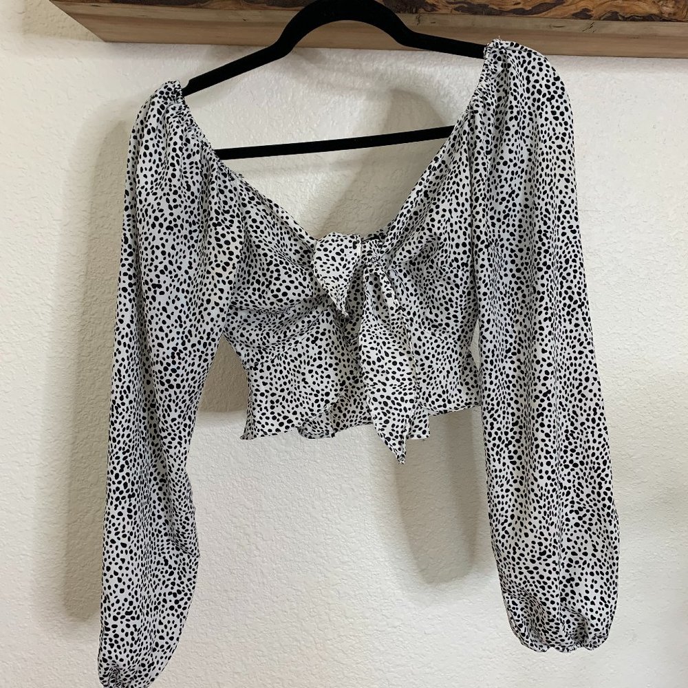 Kittenish Black and White Polka Dot Crop Top